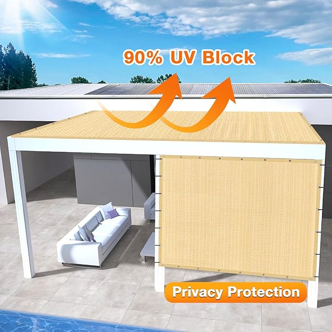 Artpuch Outdoor Pergola Shade Cover 7' X 13' Sun Shade Cloth with Grommets, 90% UV Protection Canopy Patio Privacy Screen (Customized Available) GN107, Wheat