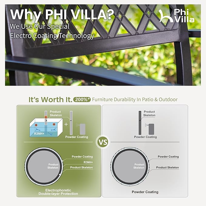 PHI VILLA 7 Pieces Outdoor Dining Set for 6, Round Metal Steel Table with Umbrella Hole & Swivel Wrought Iron Chairs with Cushions, Large Modern Furniture for Patio, Deck, Backyard, Porch