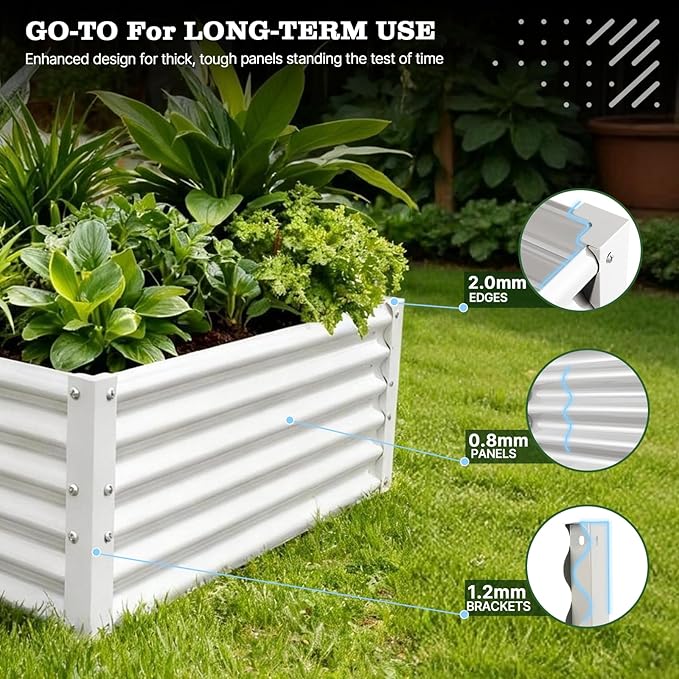 A ANLEOLIFE Set of 6, 18 Inch Tall Antique White Raised Garden Beds Kit, Rectangular & Square Planters for Organized Backyard Gardens