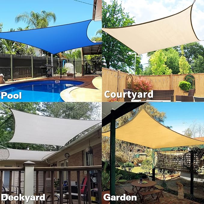 KANAGAWA Sun Shade Sail 16'x20' Sand Rectangle UV Block Canopy Awning Shelter Fabric Cloth Screen for Outdoor Patio Garden Backyard
