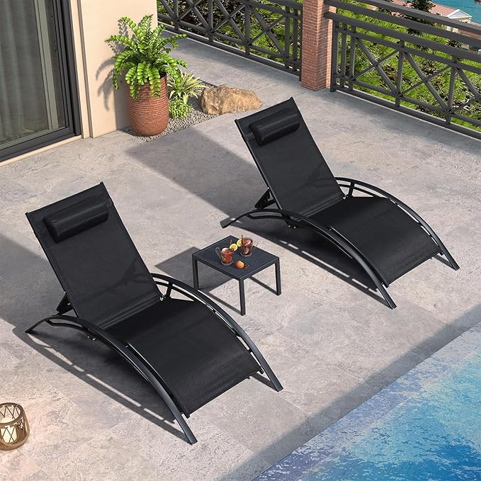 PURPLE LEAF Patio Oversized Chaise Lounge Chair Set with Side Table Pool Adjustable Recliner Chairs for Outside Outdoor Sunbathing Tanning Poolside Lounger