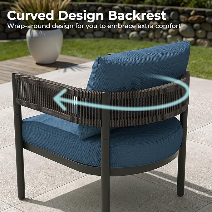 Grand patio 5-Piece Outdoor Furniture Set, 4 Seats Wicker Sofa Conversation Set with Thick Cushions and Coffee Table, for Backyard, Balcony, Garden (Peacock Blue)