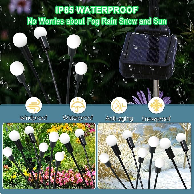 Kohlrabi Solar Garden Lights Outdoor, 10 Pack 80 LED Pink Firefly Lights Waterproof, Sway by Wind, Solar Wind Swaying Light for Yard Patio Backyard Garden Planter Flower Bed Pathway Decoration