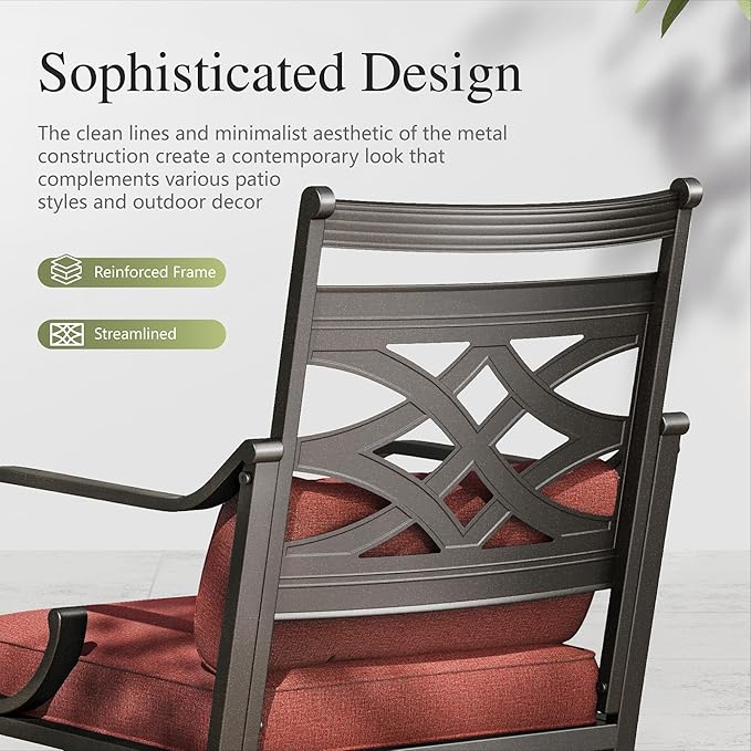 Sophia and William Swivel Outdoor Patio Dining Set for 4, Outdoor Table and Chairs, Removable Seat Cushions, Black 37" Patio Dining Table,Red