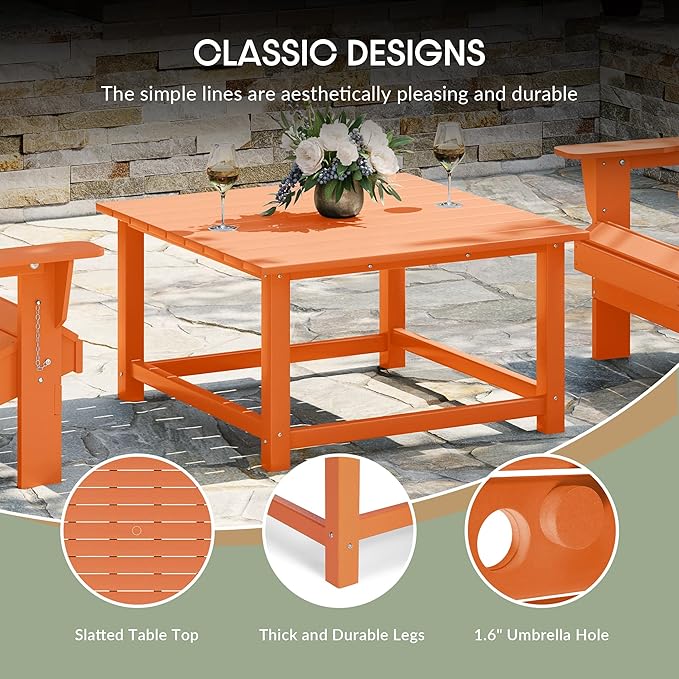 WestinTrends Malibu Low Outdoor HDPE Square Patio Coffee Table, Orange