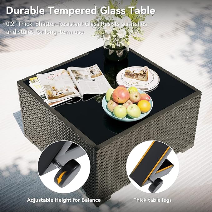 Aoxun Patio Furniture Set with Fire Pit Table, 8 Piece Outdoor Sectional Sofas, Wicker Rattan Outdoor Furniture with Thickened Cushion for Backyard, Garden Dark Grey
