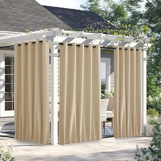 NICETOWN 2 Panels Outdoor Curtains for Patio Waterproof & Windproof, Thermal Insulated Top & Bottom Grommet & Back Tab Light Block Outdoor Drapes with Bouns Rope for Fixed, Biscotti Beige, W66 x L84