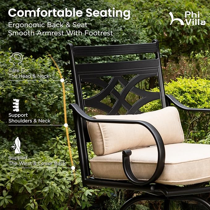PHI VILLA 7 Pieces Patio Bar Set,Outdoor Bar Table and Chairs Set, Strong and Heavy Duty Outdoor Bar Set with Cushion and Pillow，6PCS Swivel Bar Stools with Rectangular Bar Height Table