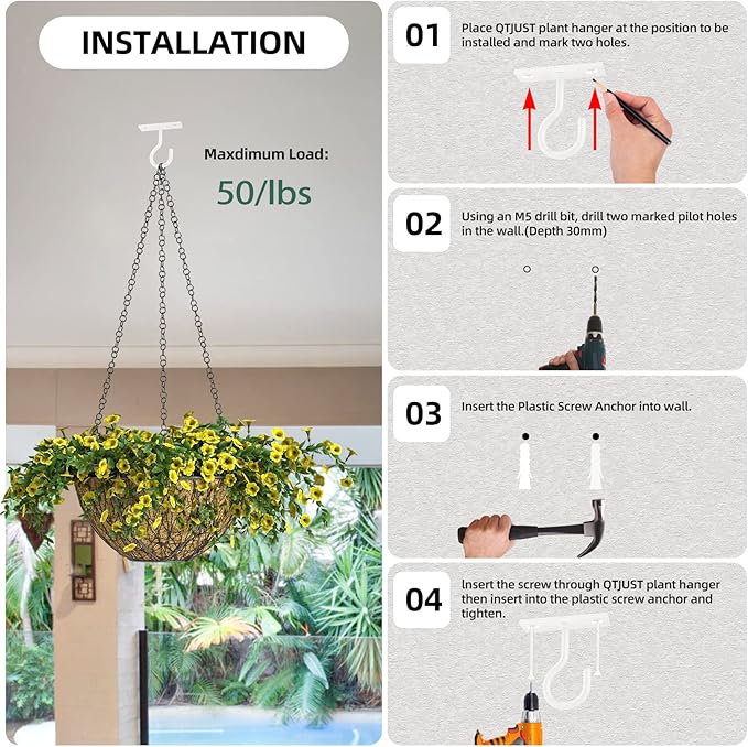 Ceiling Hooks for Hanging Plants 2pack 2.5inch Wall Mount Plant Hooks Meatl Plant Hanger Indoor for Hanging Lanterns, Bird Feeder, Flower Basket, Home Decor Indoor & Outdoor (White)