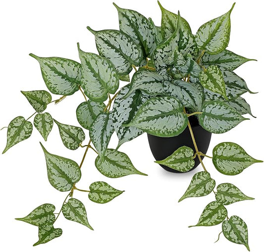 17.7" Artificial Plants Indoor Home Decor, Fake Potted Silk Plants for Shelves, Desks, Living Room, Home & Office Decor, Small Artificial Ivy Vine Plant in Pots, Faux Greenery Tropical House Plant