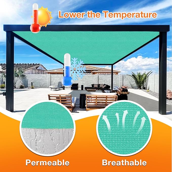 Artpuch Outdoor Pergola Shade Cover 7' X 18' Sun Shade Cloth with Grommets, 90% UV Protection Canopy Patio Privacy Screen (Customized Available) GN107, Turquoise