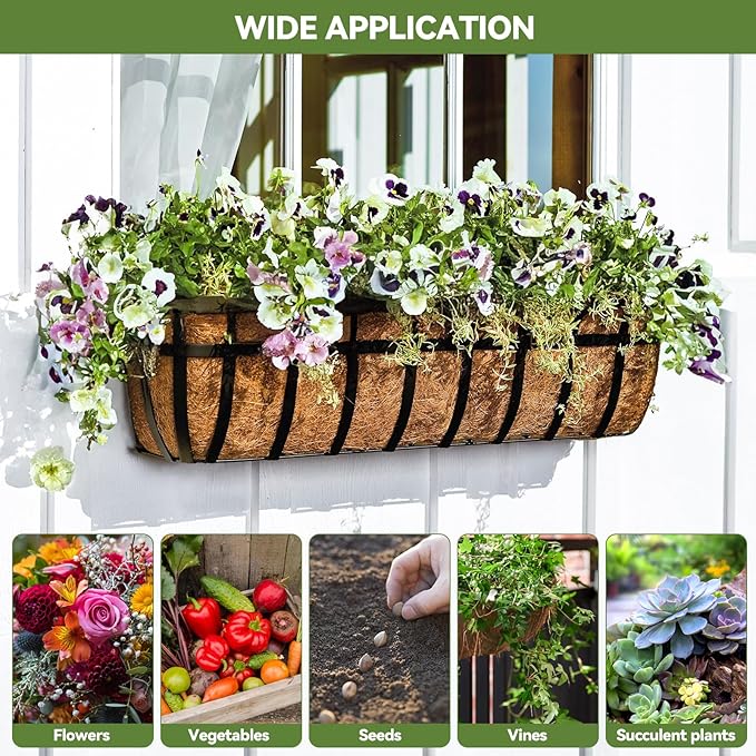 2Pcs Trough Coco Liner 36" Coco Coir Liners for Planters, Liners for Window Boxes Liners, Wall Basket Planters, Railing Hanging Baskets, Garden Planter Baskets