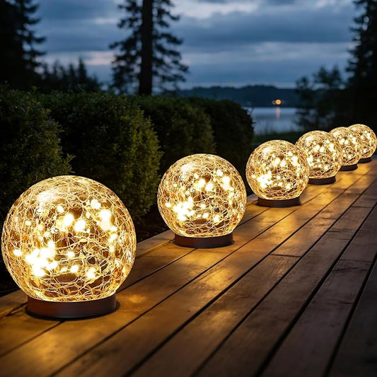 Solar Globe Lights Outdoor Waterproof-Solar Balls Garden-Cracked Glass Ball Solar Lights Outdoor-Solar Orbs Outside-Outdoor Decorations Patio & Yard Lawn Backyard Decor