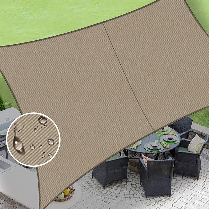 LOVE STORY Rectangle 8'x15' Waterproof Sun Shade Sail Canopy UV Block for Outdoor Patio Backyard Carport,Taupe(We Make Custom Size)