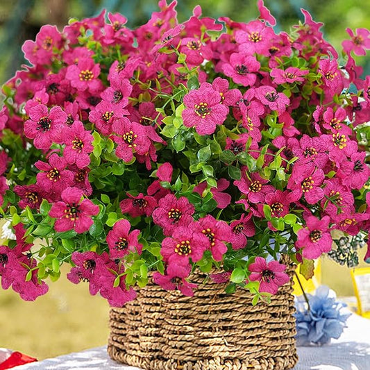 Artificial Flowers for Outdoor, UV Resistant Fake Silk Flowers, Realistic Faux Plants for Outside Indoor Porch Patio Window Box Planter Home Decor (20, Rosy)