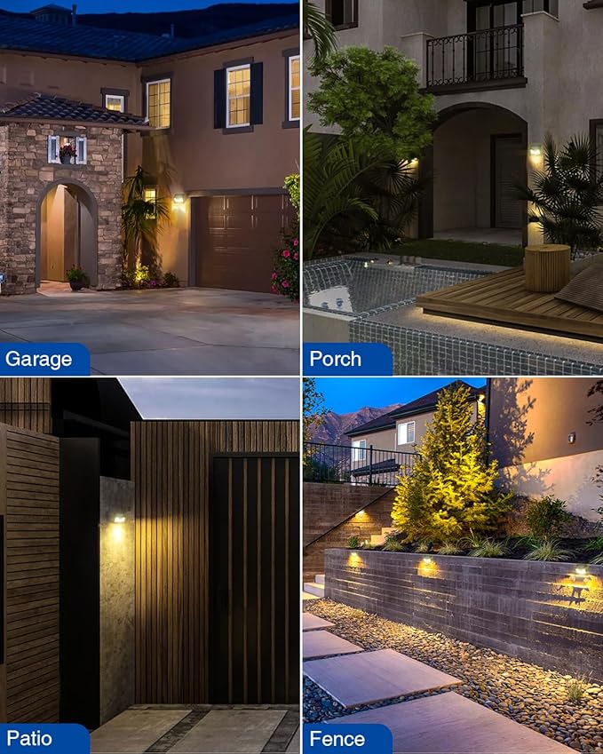 Peasur Solar Lights Outdoor Waterproof 16 Pack, Warm White 140LED Motion Sensor Lights Dusk to Dawn, 3 Modes Solar Fence Security Lighting for Wall Garden Yard Stair Outside