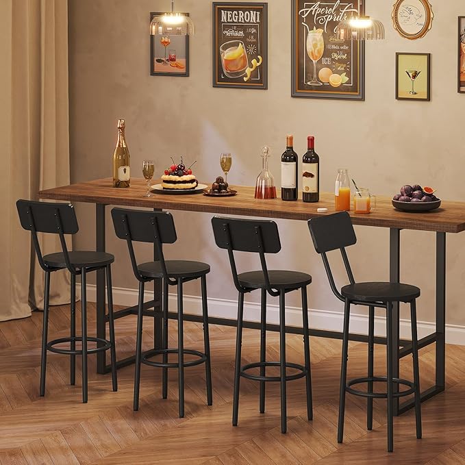 HOOBRO Bar Stools,Set of 2 Round Bar Stools with Back,25.2" Bar Chairs for Kitchen Island, Dining Room,Counter Height Barstools, Easy to Assemble, Black BK32BY01G1