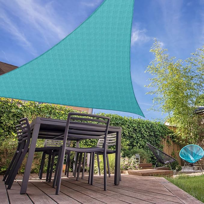 E&K Sunrise 17' x 17' x 17' Sun Shade Sail Triangle Canopy Shade Cover UV Block for Patio Backyard Garden Outdoor (Turquoise)