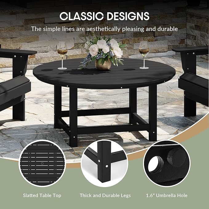 WestinTrends Malibu Low Outdoor HDPE Round Patio Coffee Table, Black