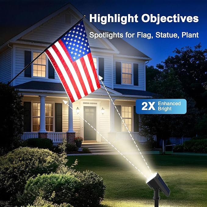 Solar Lights Outdoor Waterproof IP65, Super Bright LED with Lens, 6500K 2 Lighting Modes, Solar Powered Yard Garden Solar Spot Lights for Outside Landscape Auto On/Off -4 Pack