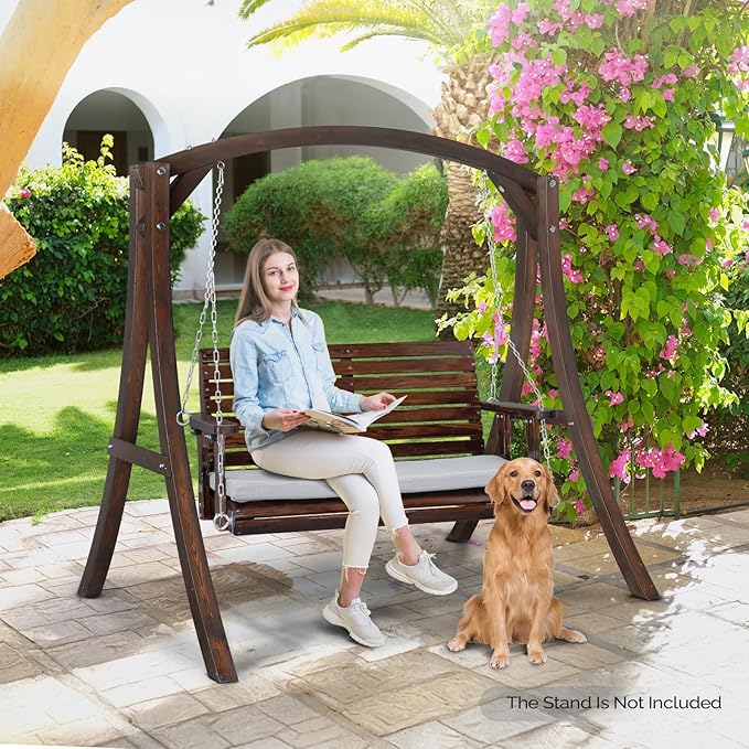 VINGLI Wooden Porch Swing, Heavy Duty 880 LBS Hanging Patio Bench with Extra Cushion for Lawn| Garden| Courtyard (Rustic, 4 feet)