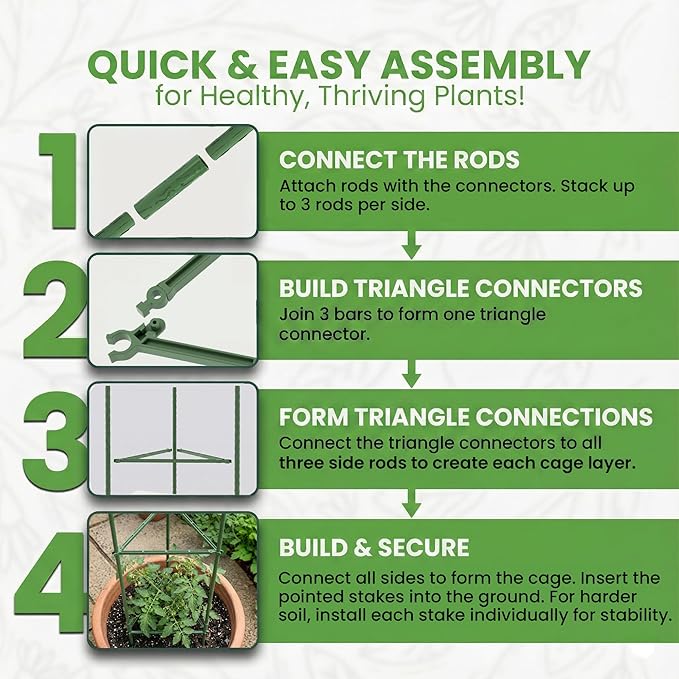 Tomato Cage - Large Trellis Stakes and Plant Support Structures for Vegetables and Climbing Plants - Tall Tomato Cages for Garden, Pots, Raised Garden Bed Outdoor Supplies (1 Pack - Up to 48")