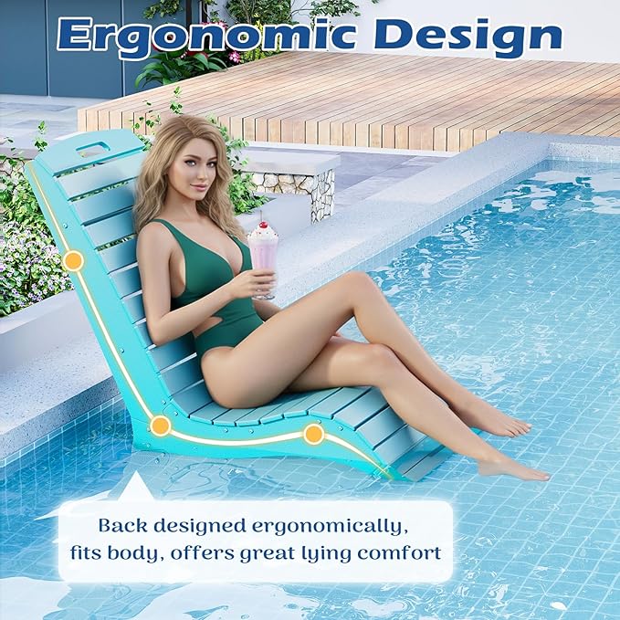 MELLCOM HDPE Pool Lounge Chairs Set of 2, in Pool Lounge Chairs up to 10-Inches of Water, Chaise Lounge Chairs with Wheels, S Shape Patio Lounge Chairs for Pool, Deck, Garden, Beach, Blue