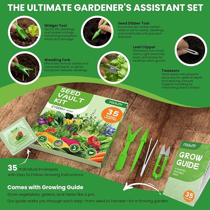 35 Heirloom Seeds Variety Pack - 21000+ Non-GMO Seeds for Planting Vegetables and Fruits, Home Garden Seeds for Hydroponic, Indoor and Outdoor, Unique Garden Starter Set Gift for Mother, Women...