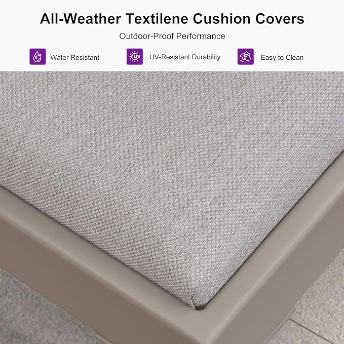 PURPLE LEAF Outdoor Chaise Lounge Set of 3 Aluminum Adjustable Patio Lounger Chairs with Cushions Reclining Beach Daybed for Poolside Balcony Deck Backyard, Champagne