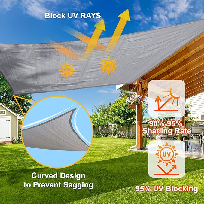 SUNLAX Sun Shade Sail 10' x 11' x 14.9' Silver Rectangle Canopy Sail Shade Cover UV Block Permeable Sunshade Outdoor for Patio Backyard Deck Pergola (We Make Custom Size)