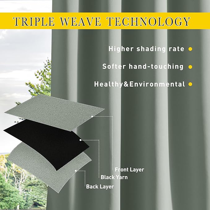 NICETOWN 2 Panels Outdoor Curtains for Patio Extra Wide 84", Waterproof & Windproof Grommet & Back Tab Fixed Top and Bottom Thermal Insulated Drapes with Rope for Gazebo, Sage Green, W84 x L95