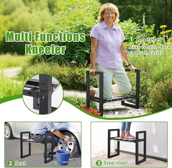 Garden Kneeler and Seat, 12.7" Wide Folding Heavy Duty Gardening Bench with Handles for Kneeling and Seat, Multifunctional Kneeler Stool for Women Seniors,Relieve Knee Back Pain,Gardening Tools Gifts