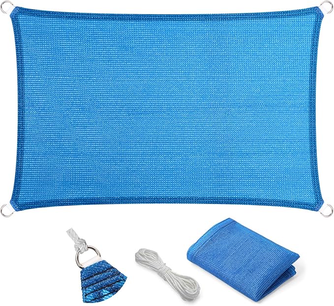 Eden's Decor Straight Flat-Edged Sun Shade Sail Rectangular 13' x 21' Blue UV-Blocking Outdoor Canopy Fabric Cloth Awning for Pergola Patio Garden Backyard Custom Size
