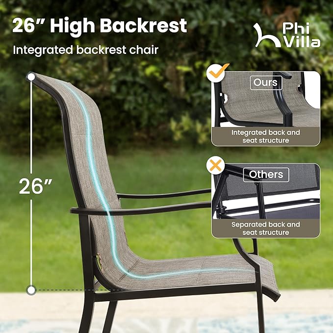 PHI VILLA 7 PCS Patio Dining Set, Outdoor Table and Chair Set with 6 Padded High Back Dining Chair, 1 Extandable Metal Table for Outside, Poolside