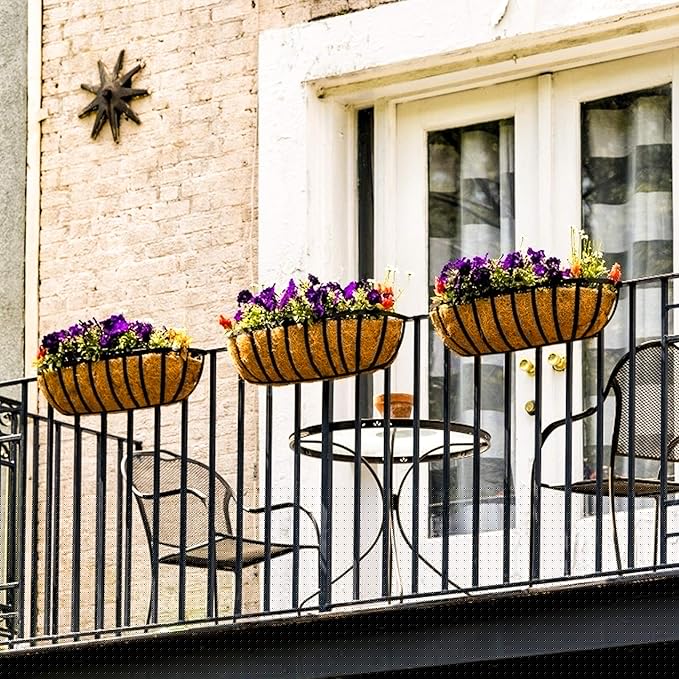 Railing Planter Window Box Deck Balcony Rail Planter 24 Inch for Porch Fence Patio Outdoor 4 Pack