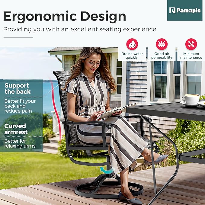 5-Piece Outdoor Dining Set, Patio Furniture Set with Textilene Swivel Chairs, Outdoor Table & 4 Chairs for Garden, Backyard, Poolside, Deck, Charcoal