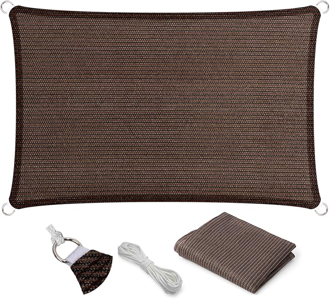 Eden's Decor Straight Flat-Edged Sun Shade Sail Rectangular 13' x 17' Brown UV-Blocking Outdoor Canopy Fabric Cloth Awning for Pergola Patio Garden Backyard Custom Size