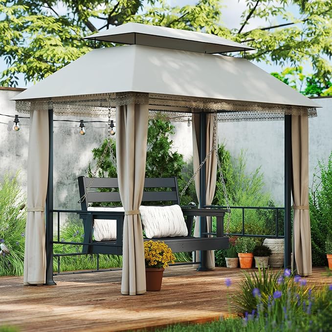 IVY&LANE Outdoor Porch Swing | HDPE Plastic | 2-Person | Hanging Bench Swings | Weatherproof | 4 Stainless Steel Chains | Black | for Outside Patio Garden Backyard Tree