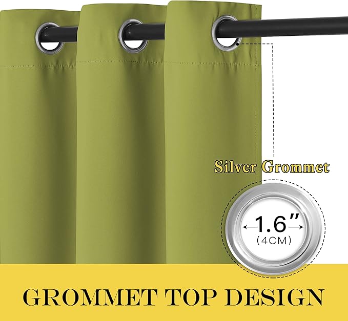 NICETOWN Fresh Green Blackout Curtains for Bedroom 95 Inch Length - Thermal Insulated Room Darkening Privacy Grommet Window Drapes for Boys Room, Set of 1 Panel, 80 x 95 Inch