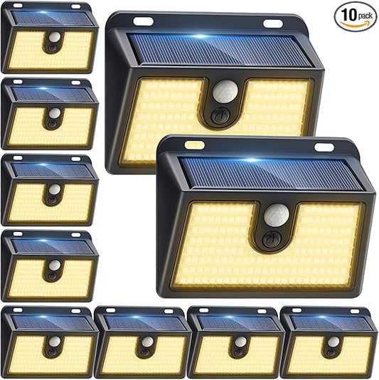 [10 Packs] Solar Motion Sensor Outdoor Lights, Super Bright Solar Lights Outdoor Waterproof, 3 Lighting Modes Security Wall Light for Outside Walking Dog Fence Backyard Deck Garden Door Step Garage