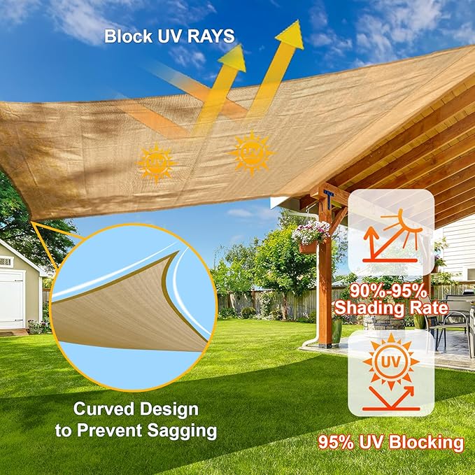SUNLAX Sun Shade Sail 10' x 19' Sand Rectangle Canopy Sail Shade Cover UV Block Permeable Sunshade Outdoor for Patio Backyard Deck Pergola (We Make Custom Size)