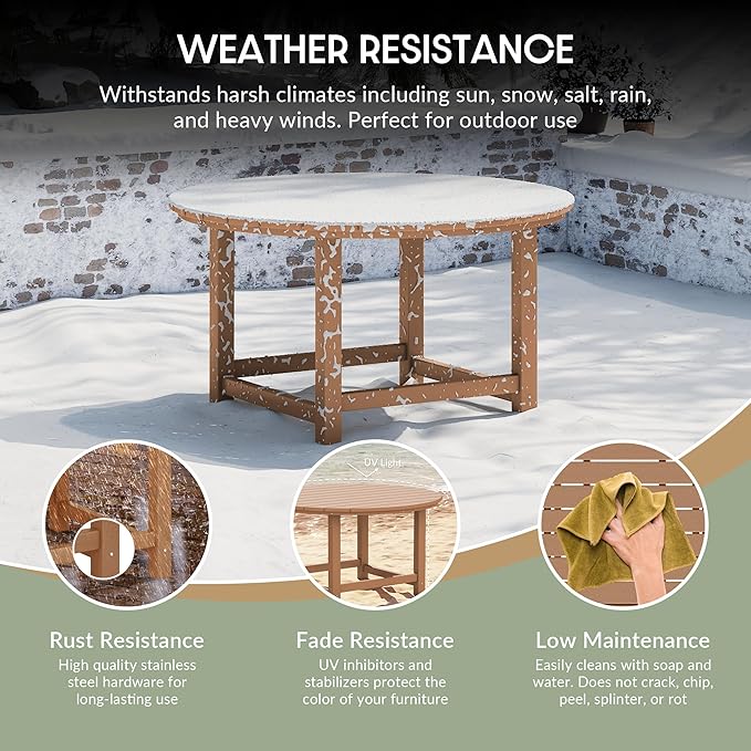 WestinTrends Malibu Low Outdoor HDPE Round Patio Coffee Table, Teak