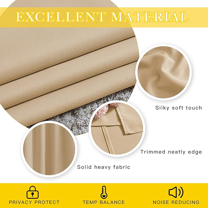 NICETOWN Sliding Door Curtain for Living Room, Blackout Patio Door Curtain & Drape Privacy Thermal Insulated Window Treatment for French, 1 Panel, Biscotti Beige, W80 x L144