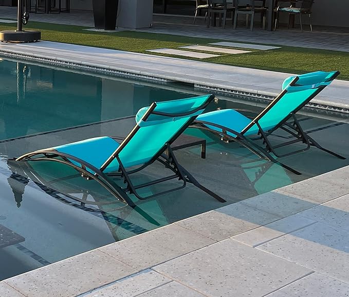 PURPLE LEAF Patio Oversized Chaise Lounge Chair Set with Side Table Poolside Adjustable Recliner Chairs for Outside Beach Outdoor Pool Sunbathing Tanning Lounger