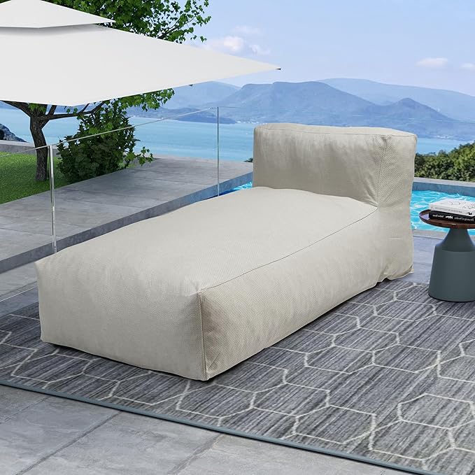 Outdoor Bean Bed Chair Sun Lounger, Outdoor Couch Sofa for Patio & Pool, Foam Filling Day Bed Furniture, Comfy Lazy Sofa for Outside, Water-Resistant Seating (Ivory, 70'' L)