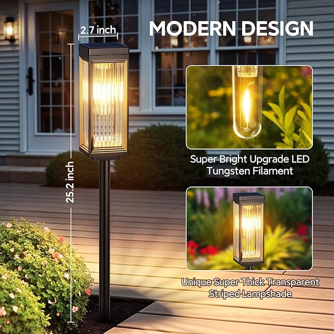 Solar Pathway Lights Outdoor, 6 Pack Upgraded Solar Lights Outdoor Waterproof, Bright Up to 15 Hrs Auto On/Off Garden Light for Yard Patio Lawn Path Walkway Driveway Outside Decor