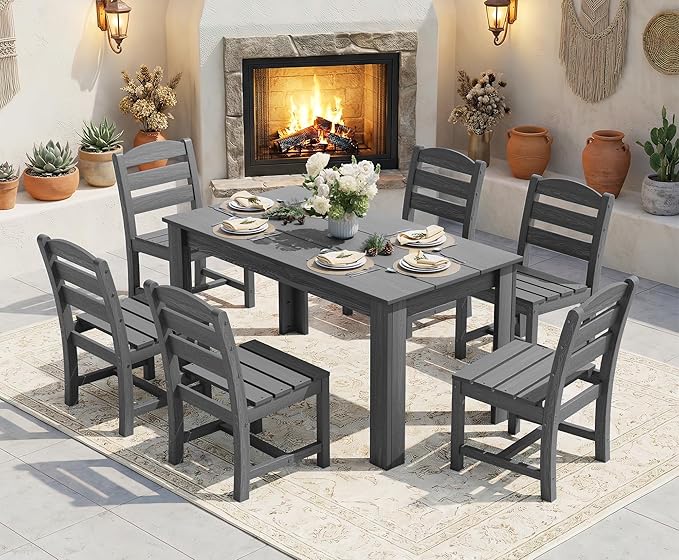 SERWALL Outdoor Dining Sets for 10, HDPE Dining Sets for 10 Person with 2 Rectangular Tables and 8 Armless Chairs and 2 Armchairs, Patio Dining Sets for Garden, Backyard, Poolside, Gray
