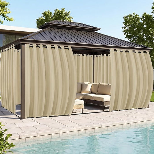 Gazebo Curtains Outdoor Waterproof 6 Panels - Windproof, Privacy, Weatherproof Outside Drapes for Patio Pergola Porch, Grommet Top and Tab Bottom Drape, 110x84 Inch, Cream