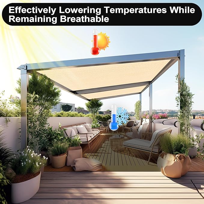 Artpuch 90% Sun Shade Cloth, 12 x 16 FT Pergola Shade Cover Canopy with Grommets, Sun Screen Fabric Tarp for Patio, Outdoor, Garden, Backyard, Wheat