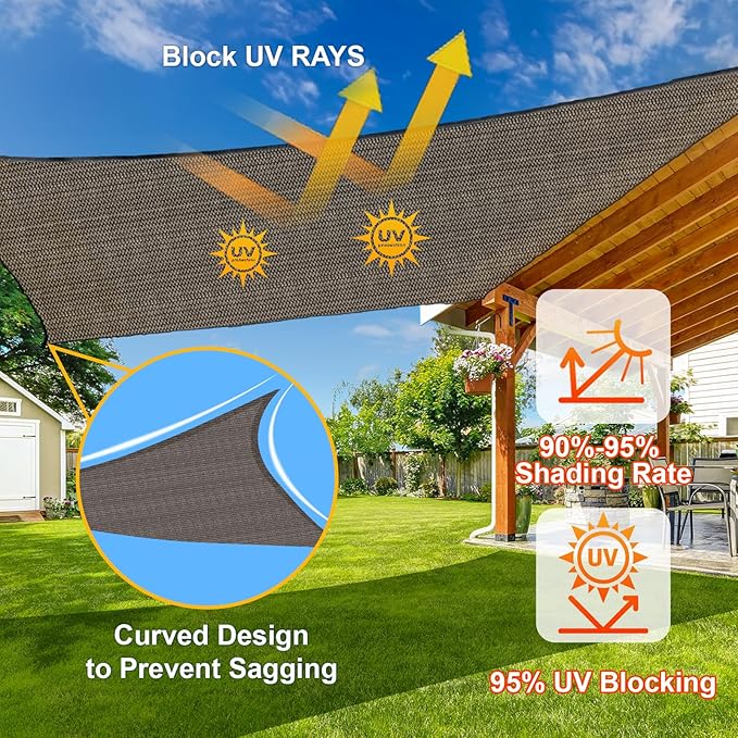 SUNLAX Sun Shade Sail 9' x 16' Brown Rectangle Canopy Sail Shade Cover UV Block Permeable Sunshade Outdoor for Patio Backyard Deck Pergola (We Make Custom Size)